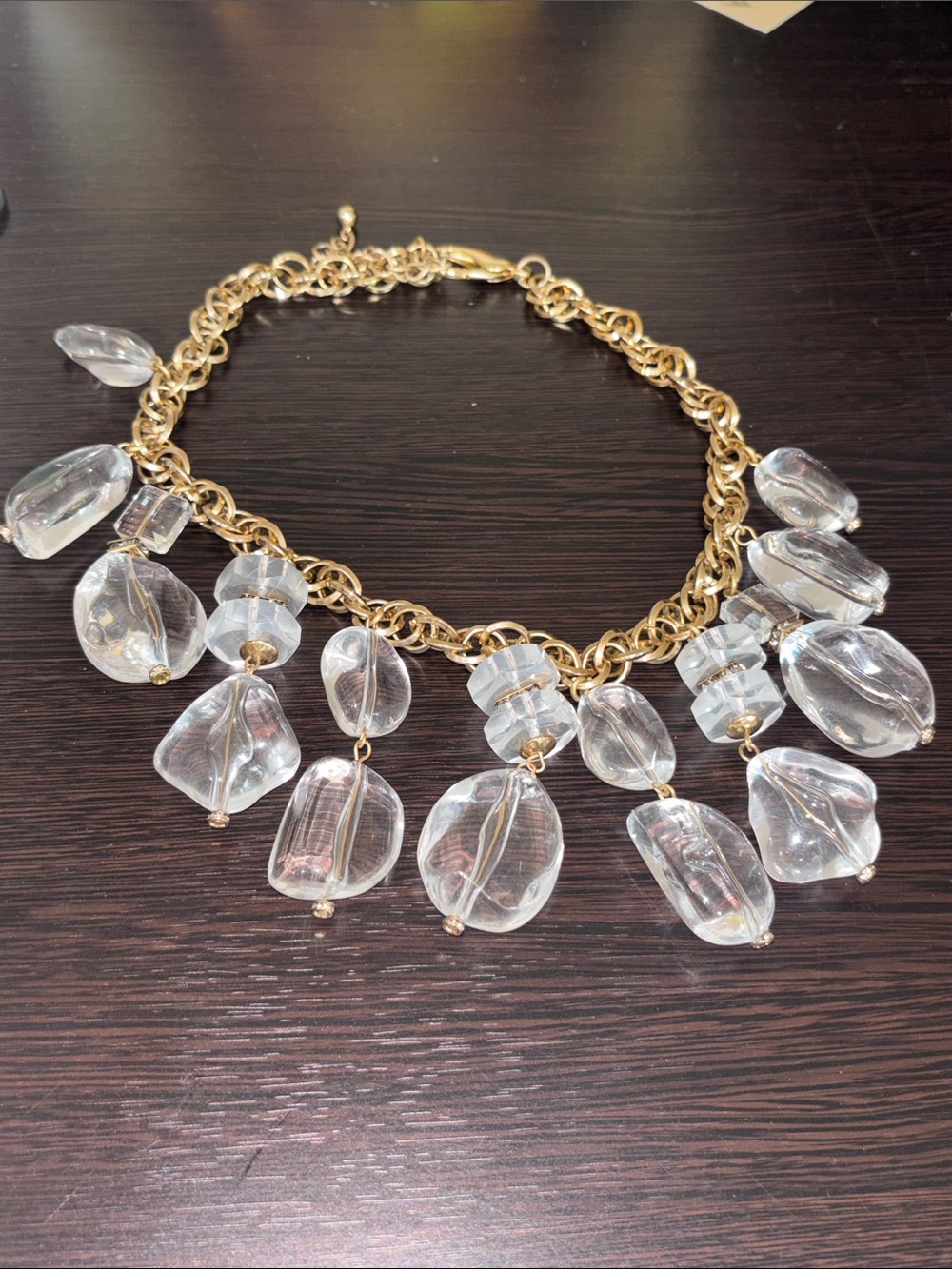 Gold Chain Necklace with Clear Glass Bead Drops - Women Jewelry